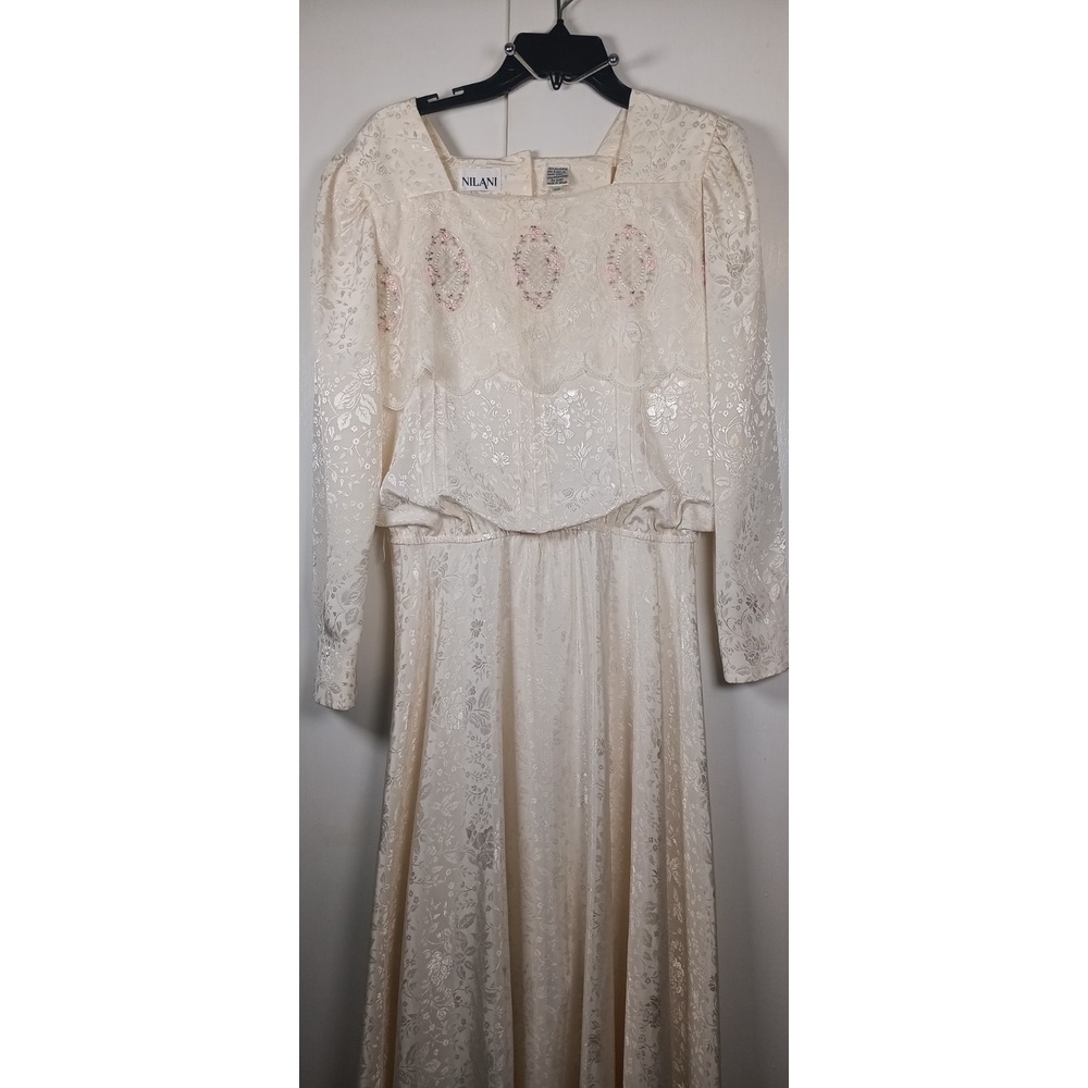 Vintage Nilani 80s womens Dress Lace Collar Pleats Cottagecore Victorian Sz 10